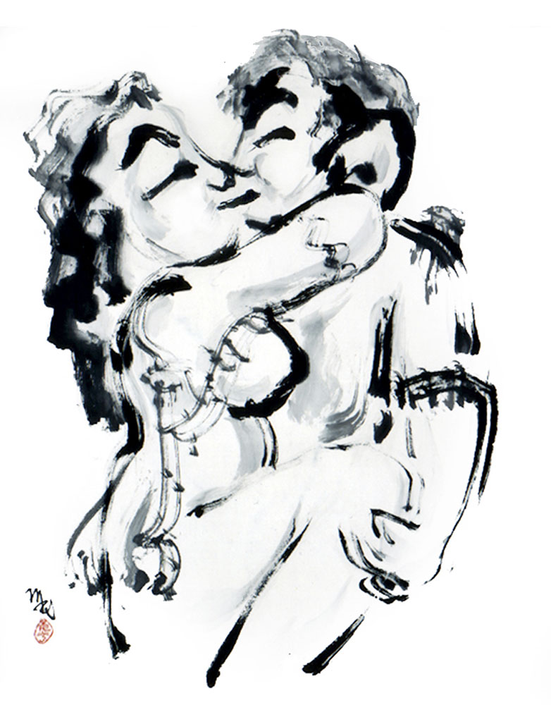 Naked Embrace - Breakaway Sumi-e Brush Painting by Michael D. Hofmann