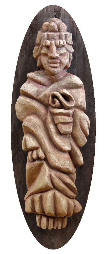 Kannon on Wood - Ceramic Sculpture by Michael D. Hofmann