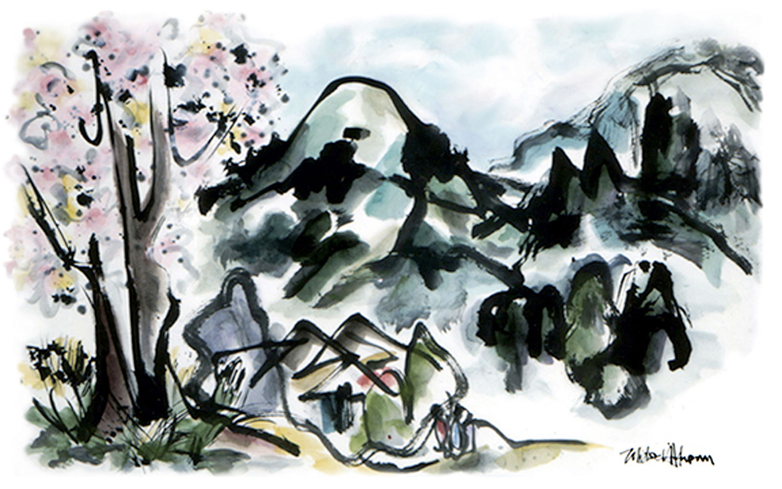 Mount Hiei - Breakaway Sumi-e Brush Painting by Michael D. Hofmann